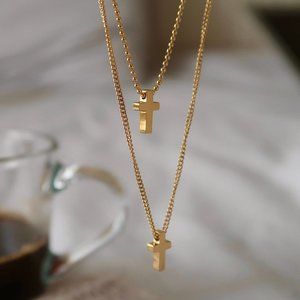 NEW 18K Gold Plated Double Layer Cross Necklace